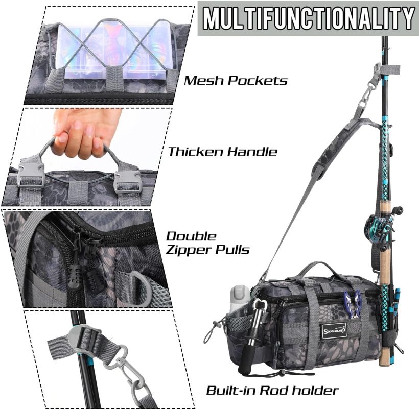 Sougayilang Fishing Tackle Bags with 3600 Tackle Tray - Fishing Tackle Storage Bags for Saltwater or Freshwater Fishing Gear - Padded Shoulder Strap - Tackle Box Bag Fishing Bag(Grey) - Image 4