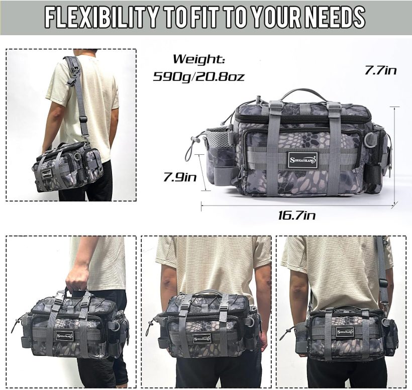 Sougayilang Fishing Tackle Bags with 3600 Tackle Tray - Fishing Tackle Storage Bags for Saltwater or Freshwater Fishing Gear - Padded Shoulder Strap - Tackle Box Bag Fishing Bag(Grey) - Image 5